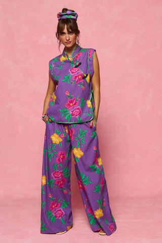 karavan clothing fashion spring summer 26 nai collection romilly trousers floral purple yellow