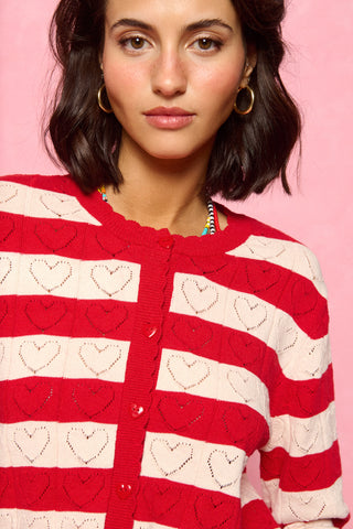 karavan clothing fashion spring summer 26 nai collection kyra knitted cardigan ivory red stripes