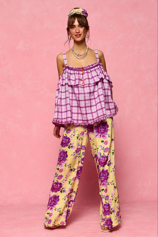 karavan clothing fashion spring summer 26 nai collection stevie trousers purple floral lemon