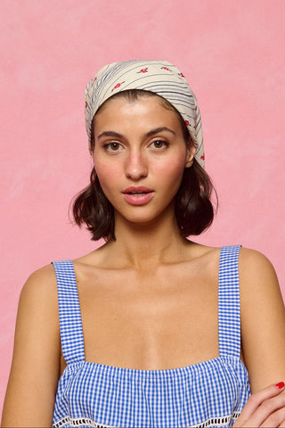 karavan clothing fashion planet homeware spring summer 26 nai collection farm bandana ivory blue stripes