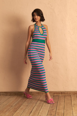 karavan clothing fashion spring summer 25 alexia knitted dress green pink stripes