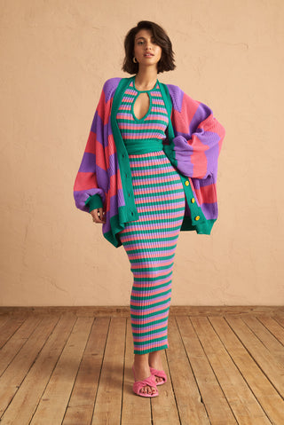 karavan clothing fashion spring summer 25 alexia knitted dress green pink stripes