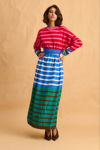 karavan clothing fashion fall winter 25 homecoming collection althea knitted dress blue red pink stripes