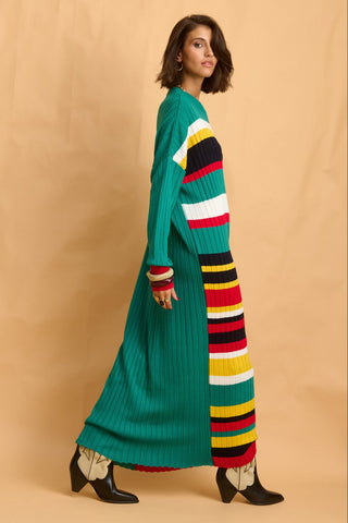 karavan clothing fashion fall winter 25 homecoming collection ariadne knitted dress green yellow black stripes