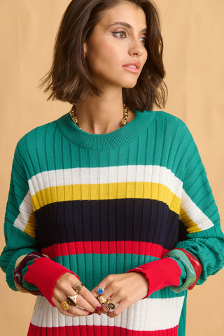 karavan clothing fashion fall winter 25 homecoming collection ariadne knitted dress green yellow black stripes