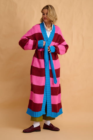 karavan clothing fashion fall winter 25 homecoming collection carmen cardigan bordeaux pink turquoise stripes