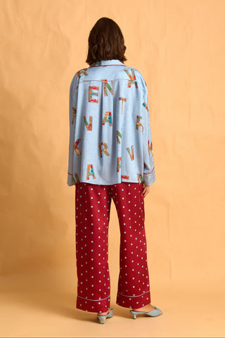 karavan clothing fashion fall winter 25 homecoming homeware collection burgundy pants light blue dots