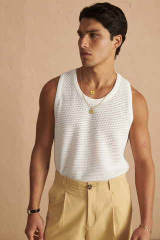 karavan clothing tosa kalokairia spring summer 25 men collection griffin knitted tank top white