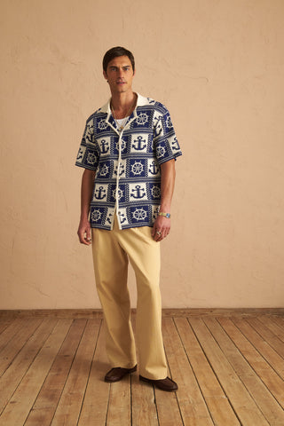 karavan clothing tosa kalokairia spring summer 25 men collection enez knitted shirt blue