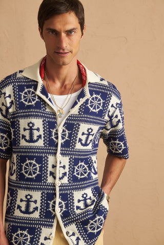 karavan clothing tosa kalokairia spring summer 25 men collection enez knitted shirt blue
