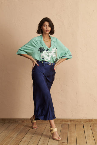 karavan clothing fashion spring summer 25 krvn eviana shirt green floral embroidery