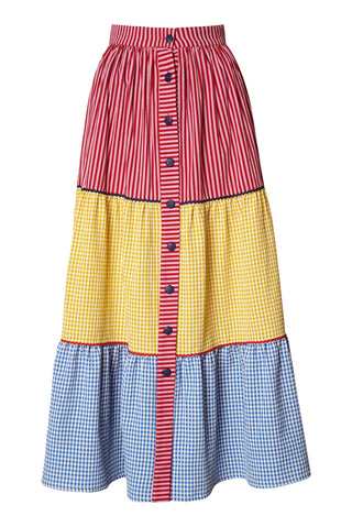 karavan clothing fashion spring summer 26 nai collection fenia skirt checked blue red yellow 