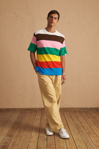 karavan clothing tosa kalokairia spring summer 25 men collection gael knitted tee multicolor stripes