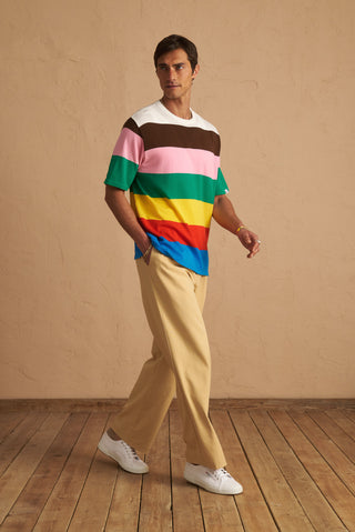 karavan clothing tosa kalokairia spring summer 25 men collection gael knitted tee multicolor stripes