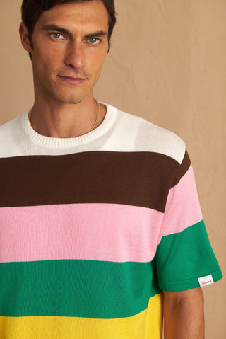 karavan clothing tosa kalokairia spring summer 25 men collection gael knitted tee multicolor stripes
