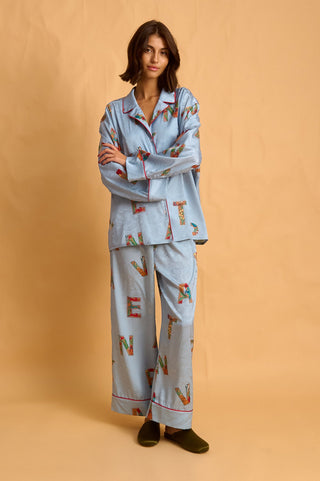 karavan clothing fashion fall winter 25 homecoming homeware collection  light blue letters shirt