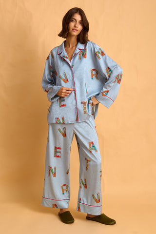 karavan clothing fashion fall winter 25 homecoming homeware collection  light blue letters shirt