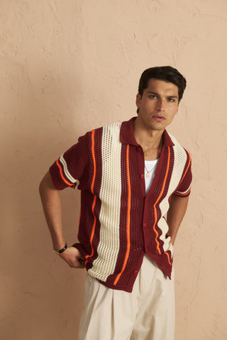 karavan clothing tosa kalokairia spring summer 25 men collection tommy knitted shirt bordeaux