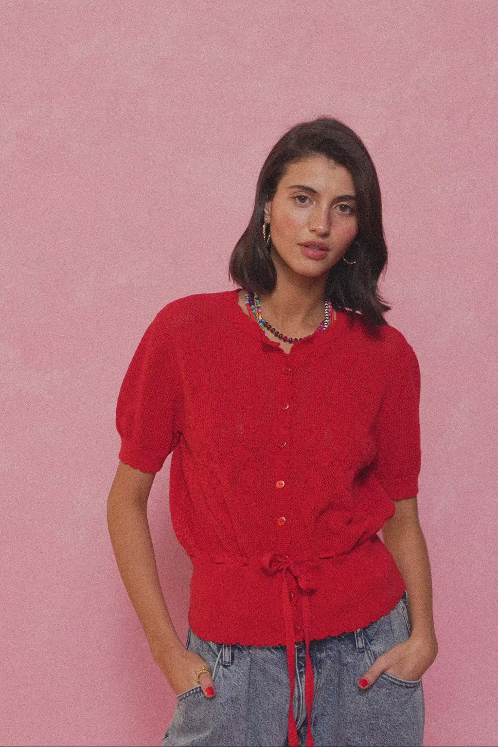 karavan clothing fashion spring summer 26 nai collection winona knitted cardigan red