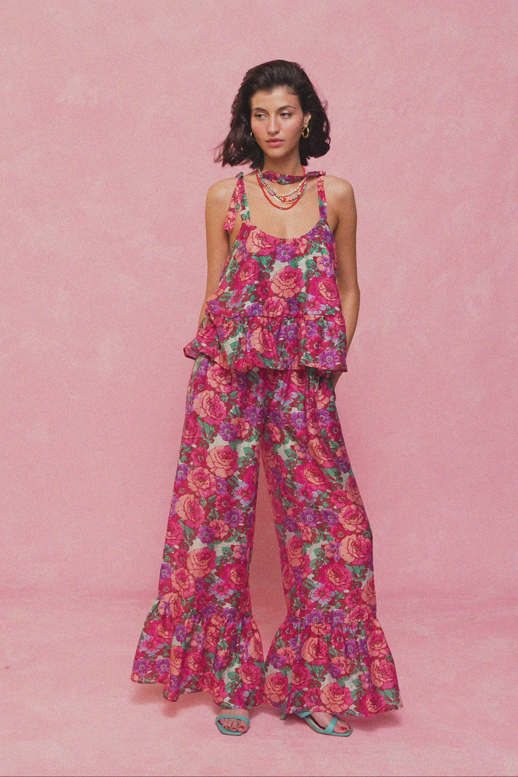 karavan clothing fashion spring summer 26 nai collection salma trousers purple aqua pink floral