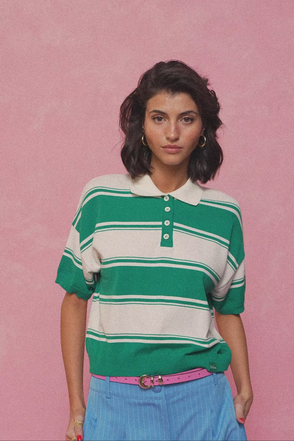 karavan clothing fashion spring summer 26 nai collection lorette knitted cropped top green white