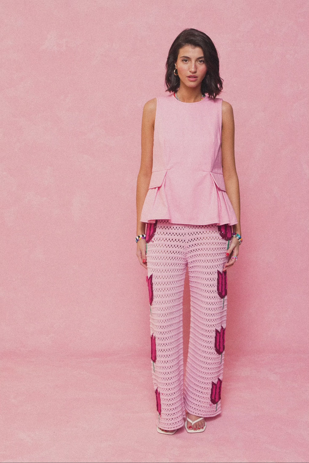 karavan clothing fashion spring summer 26 nai collection amaryllis knitted trousers pink tulips