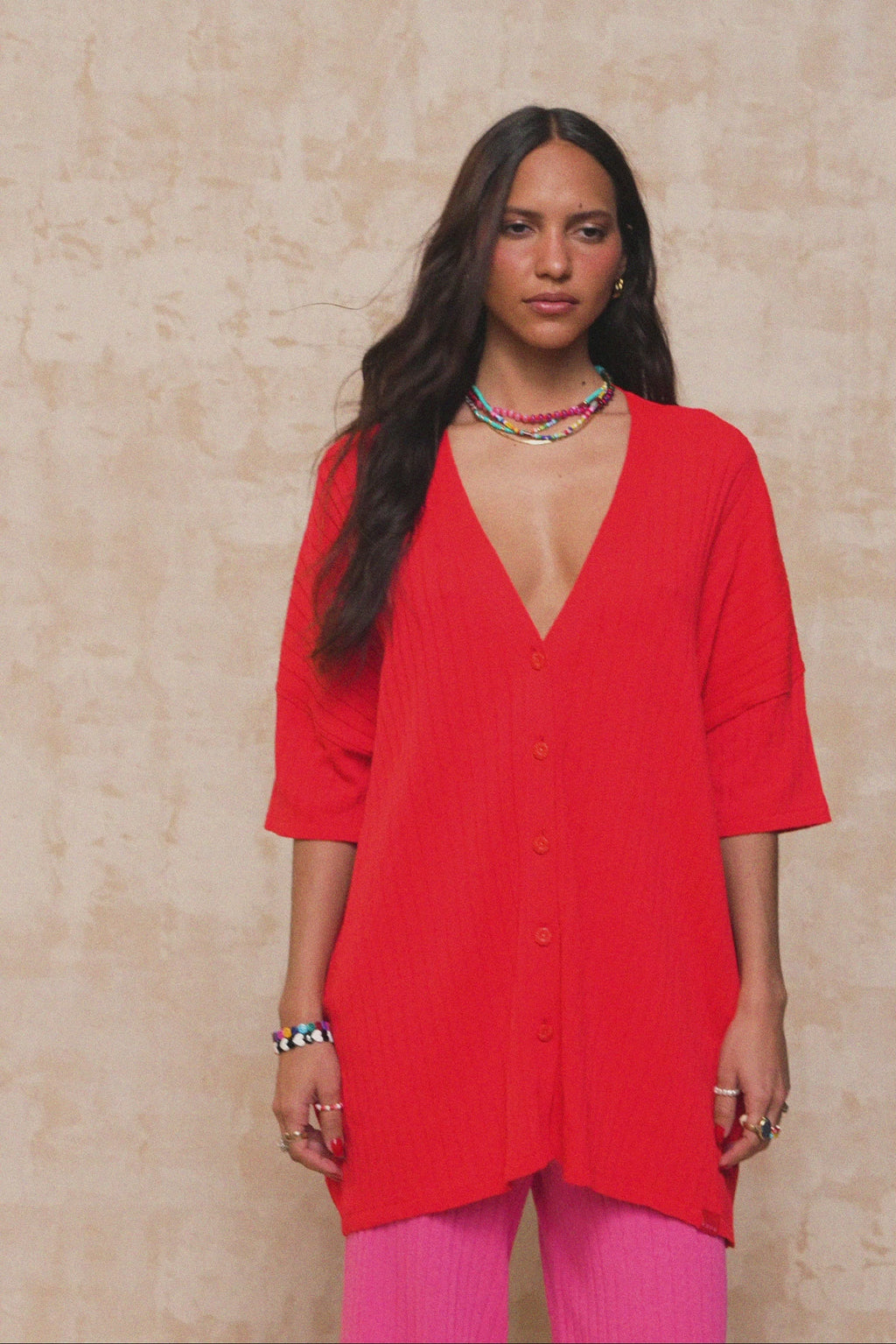 karavan clothing fashion spring summer 26 nai collection francisca knitted shirt red