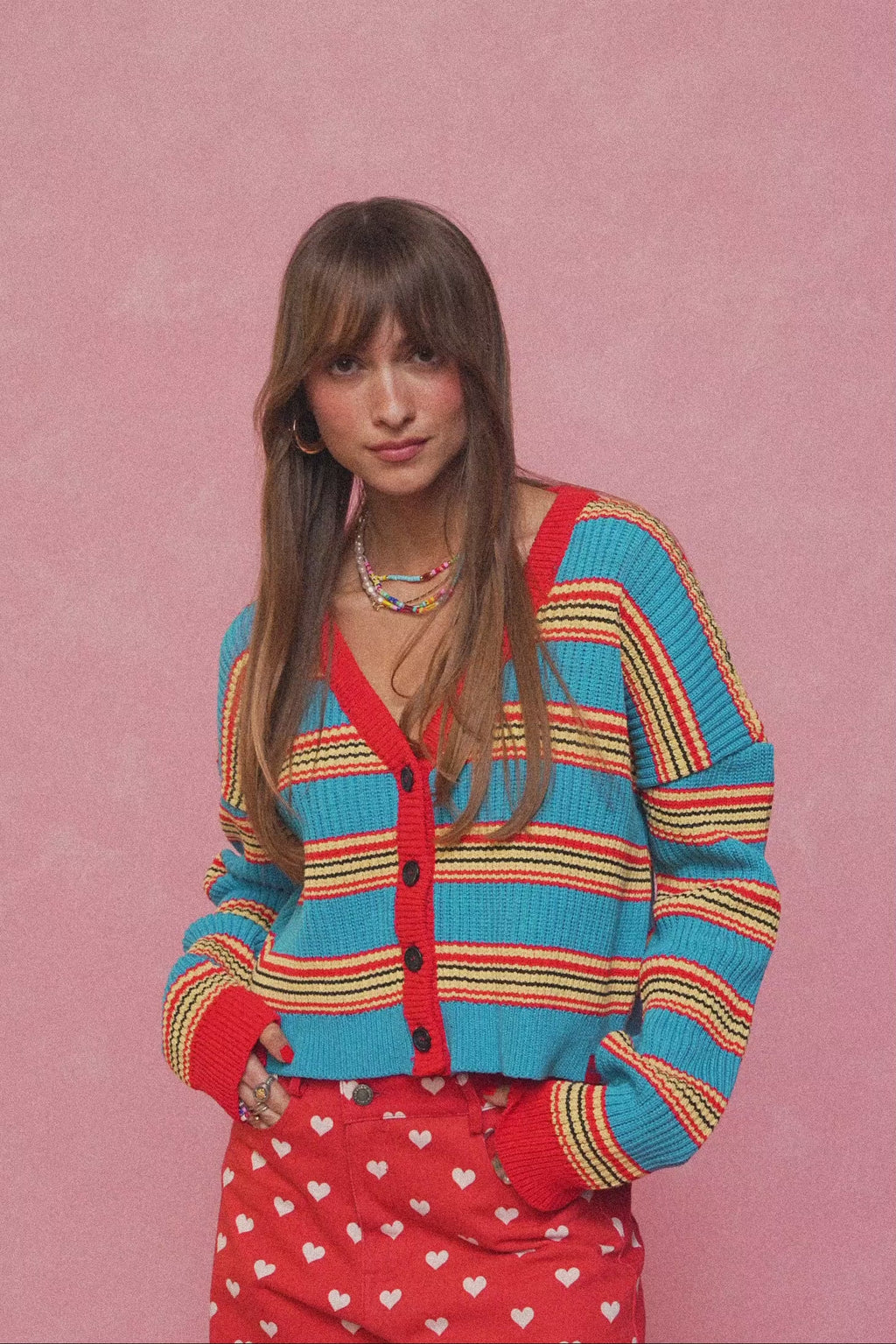 karavan clothing fashion spring summer 26 nai collection ashley knitted cardigan turquoise yellow stripes