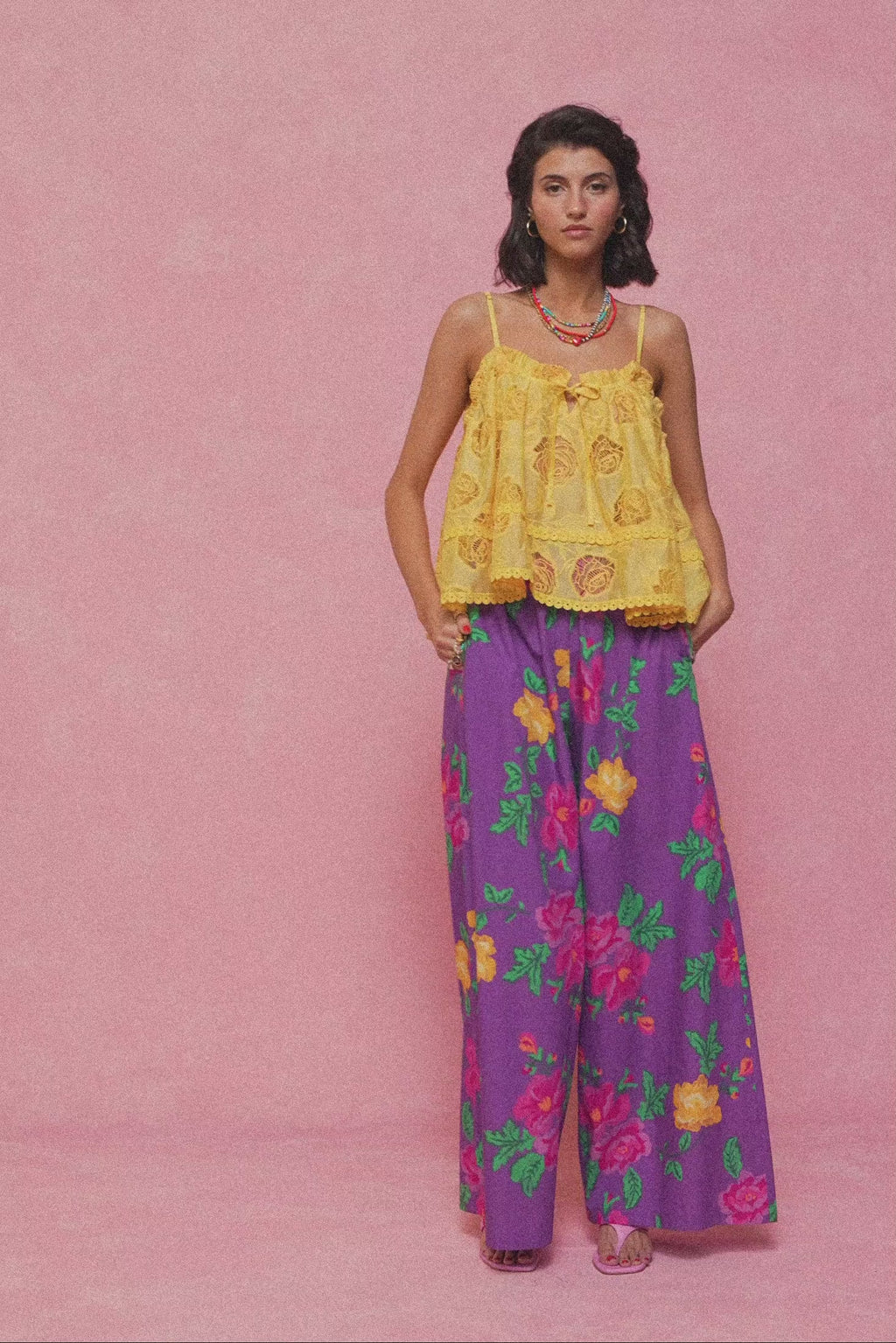 karavan clothing fashion spring summer 26 nai collection romilly trousers floral purple yellow