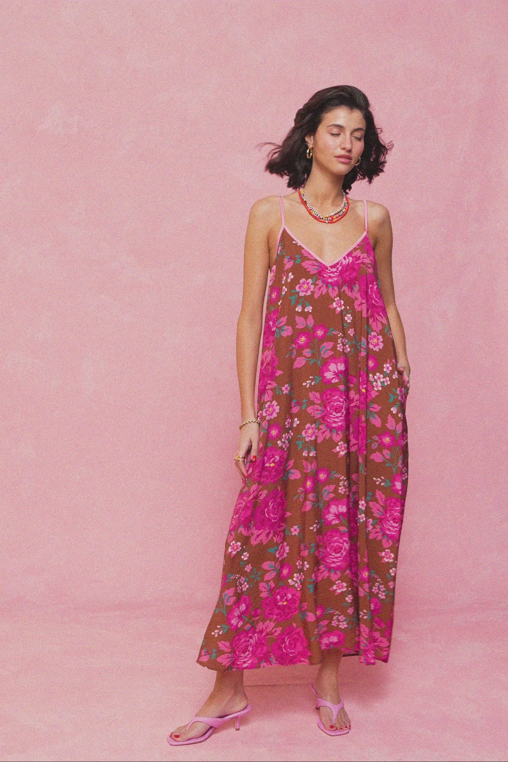 karavan clothing fashion spring summer 26 nai collection tati dress floral brown magenta