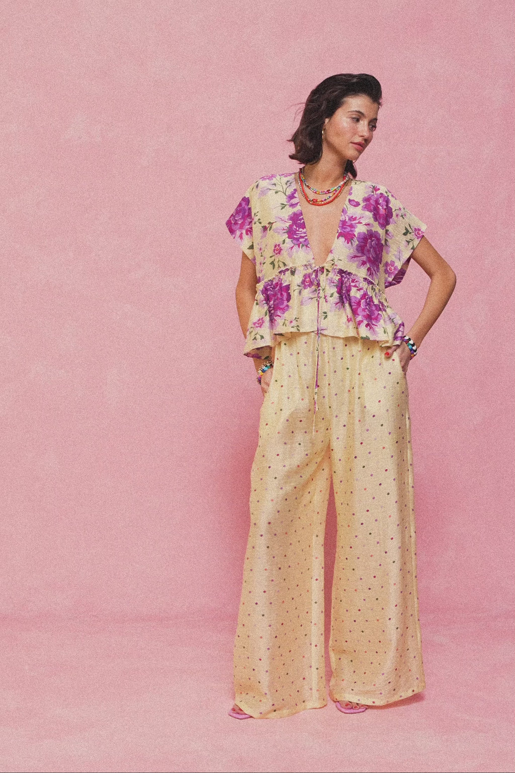 karavan clothing fashion spring summer 26 nai collection lorenza trousers polka lemon