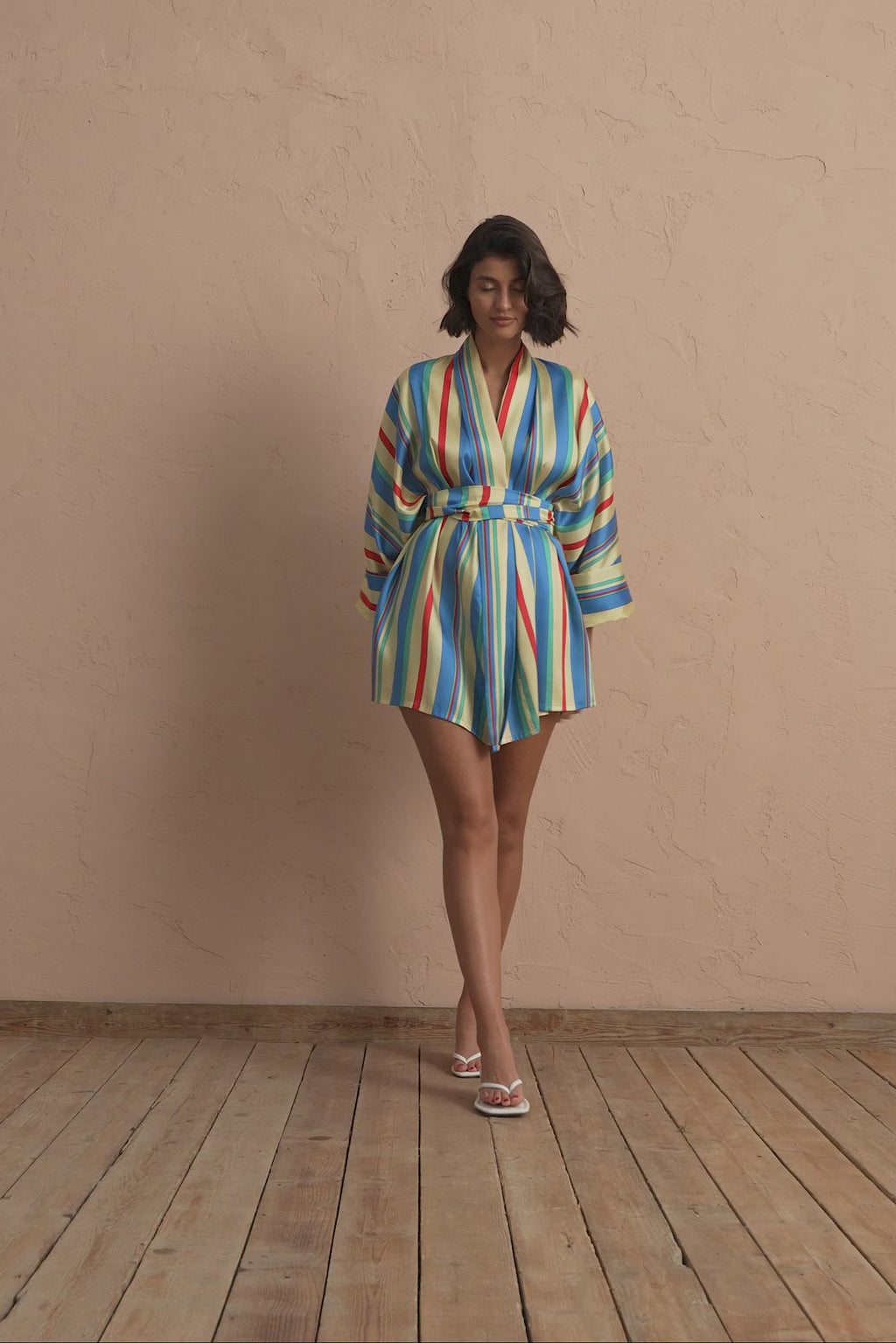 karavan clothing fashion spring summer 25 planet karavan mini satin robe striped