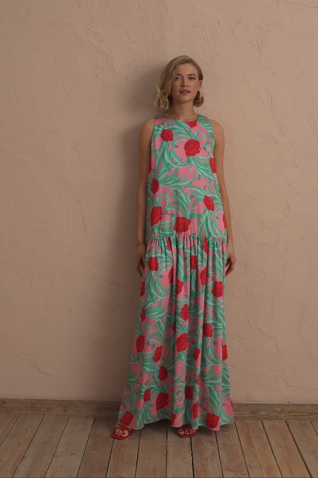 karavan clothing fashion spring summer 25 joelle dress roses pink red