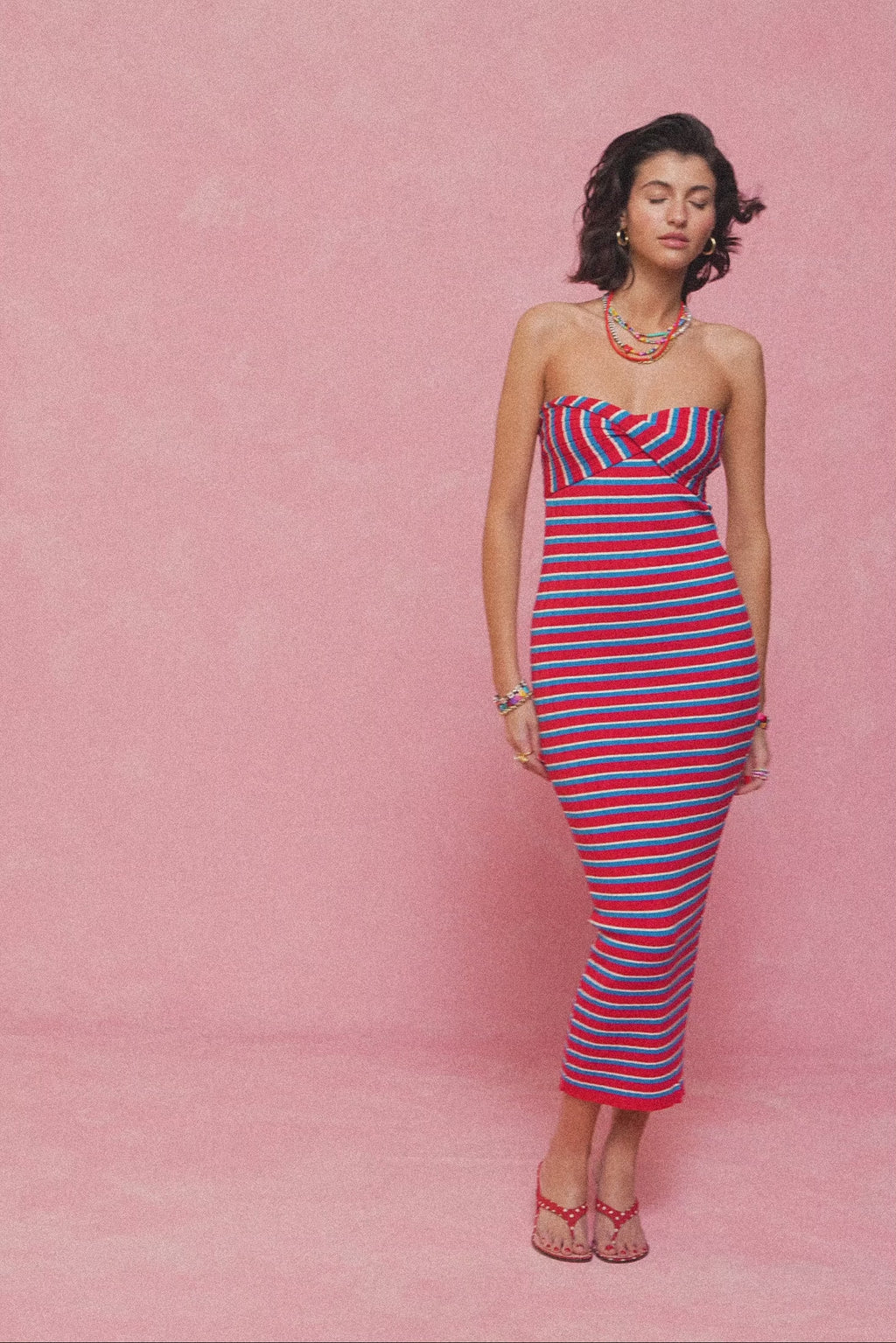 karavan clothing fashion spring summer 26 nai collection genevieve knitted dress turquoise red stripes