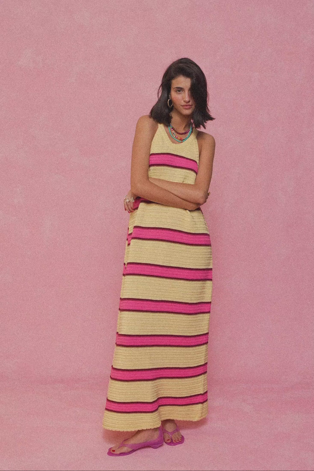 karavan clothing fashion spring summer 26 nai collection veronica knitted dress yellow pink