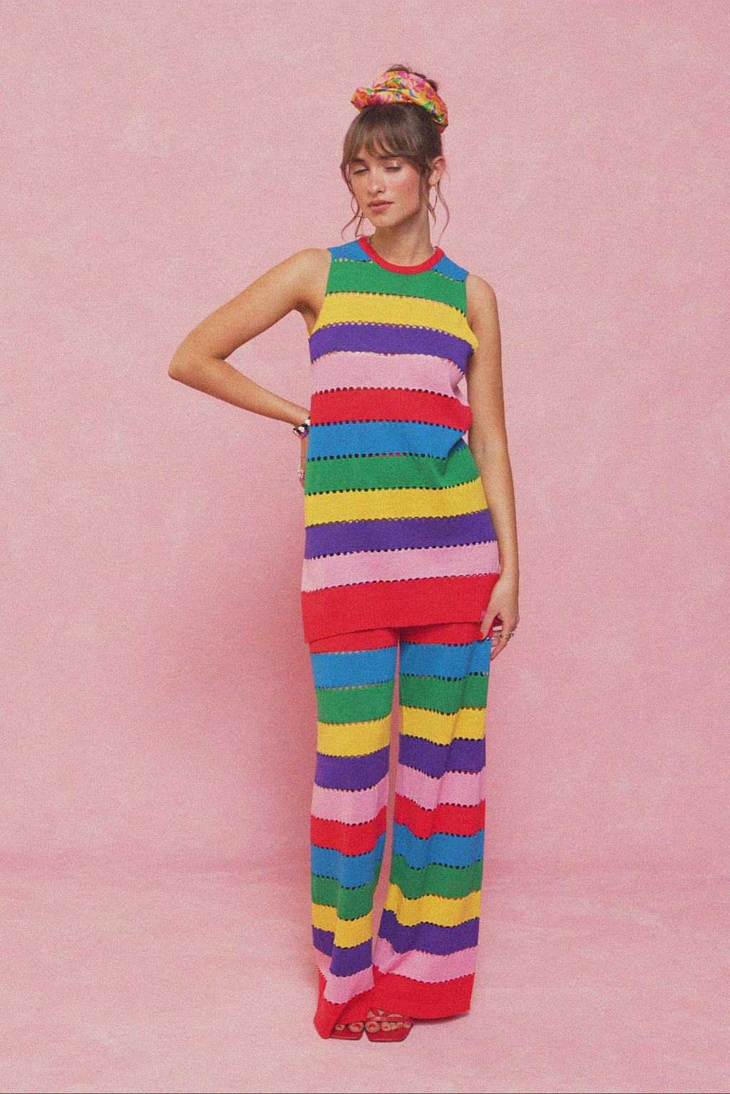 karavan clothing fashion spring summer 26 nai collection morena knitted trousers multicolor stripes