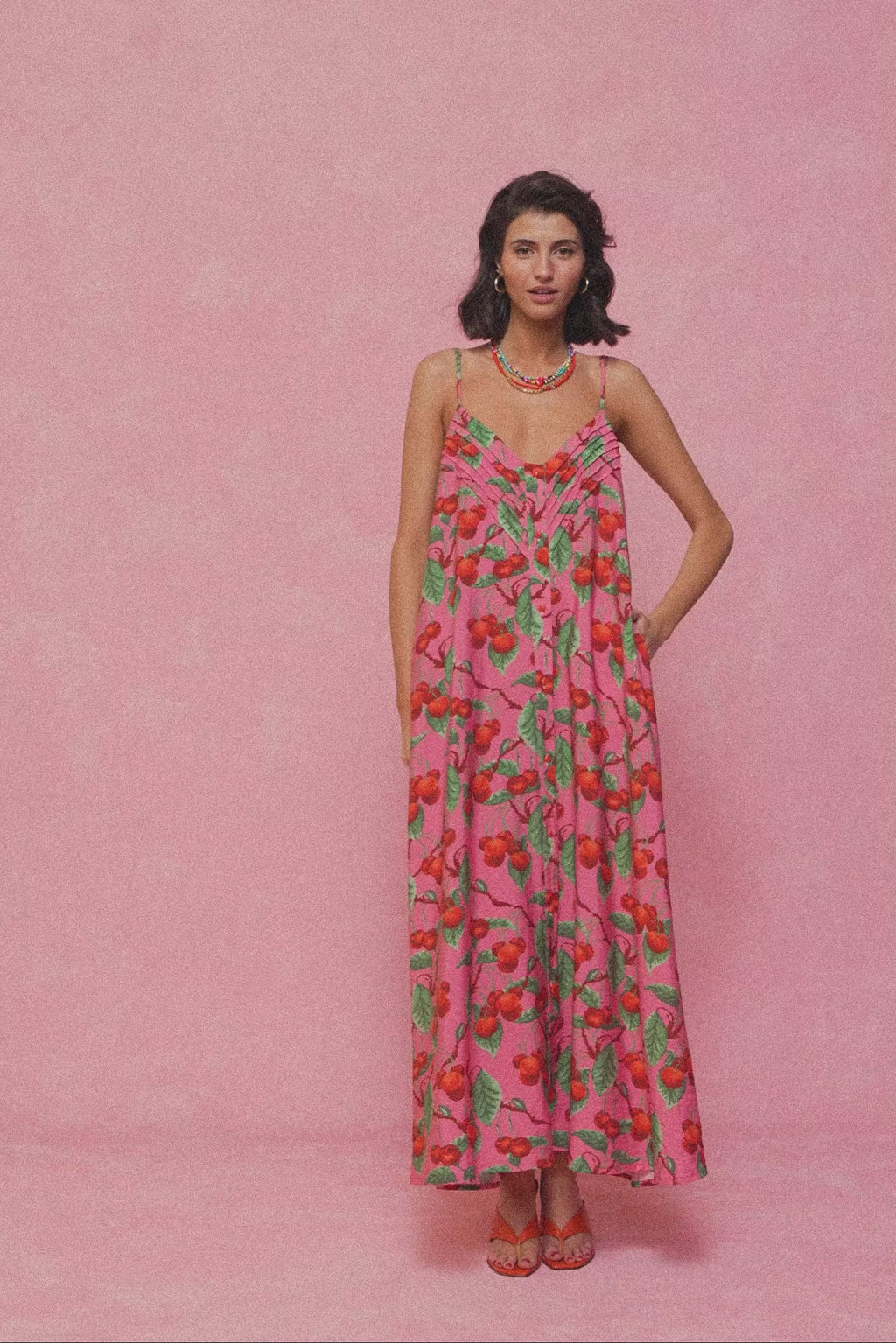 karavan clothing fashion spring summer 26 nai collection priscilla dress cherries pink