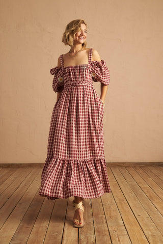 karavan clothing fashion spring summer 25 rosy dress bordeaux pin checkered