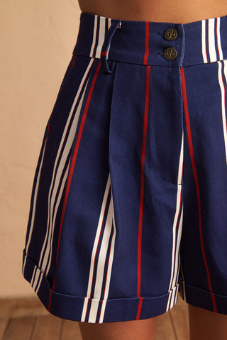 karavan clothing fashion spring summer 25 paula shorts navy blue stripes