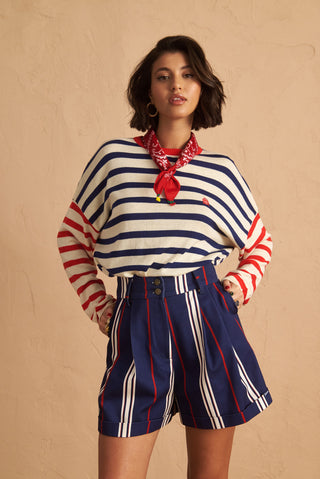 karavan clothing fashion spring summer 25 paula shorts navy blue stripes