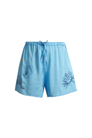 karavan clothing fashion spring summer 25 planet karavan pyjamas satin shorts sky blue